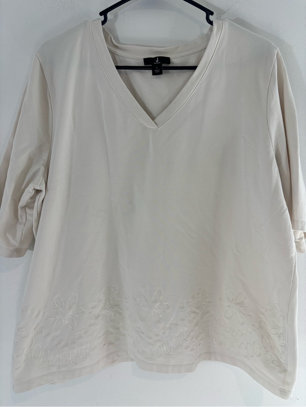 Jason Wu Women’s Size Large White VNeck Shirt Scallop Summer Casual Vacation